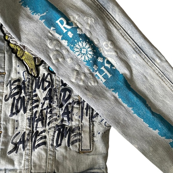 8IGHTH DSTRKT Denim Jean Jacket Embroidered Jealousy Just Love Man S/M Women - Picture 6 of 16